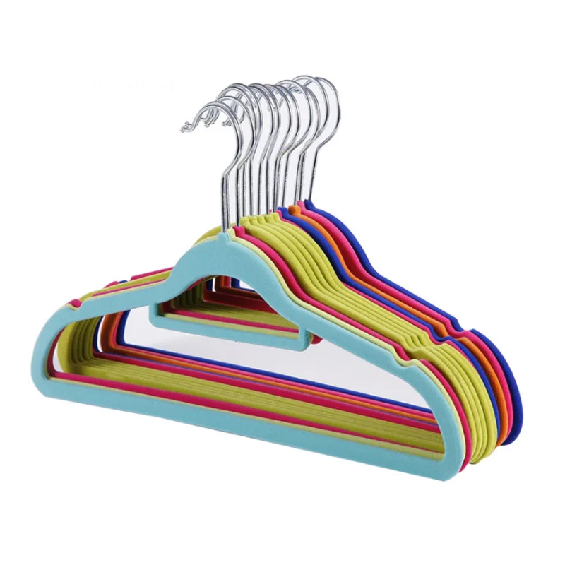 

High Quality Space Saving Velvet Clothes Hook Flocked Colorful Velvet Shirt Coat Clothes Hangers, Customized