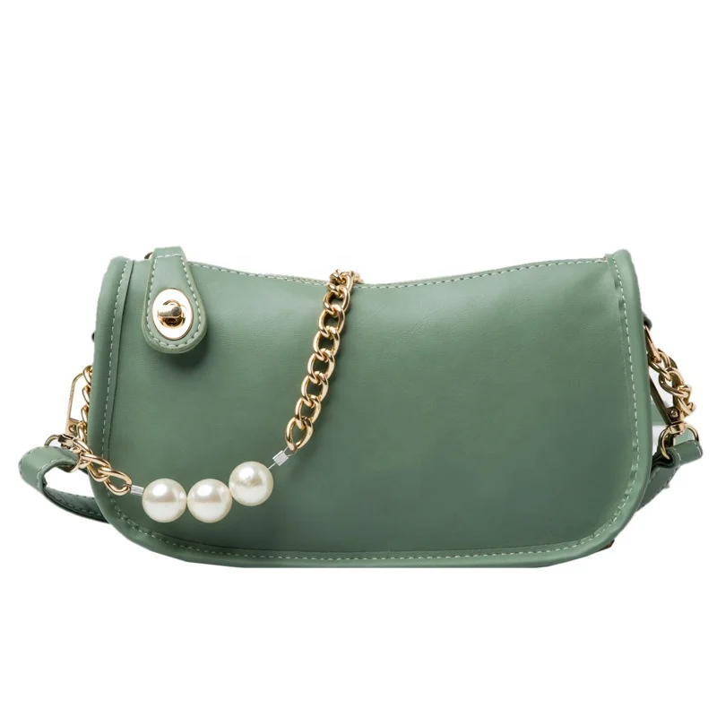 

Latest Korean design pearl chain PU casual shopping women leather crossbody bag