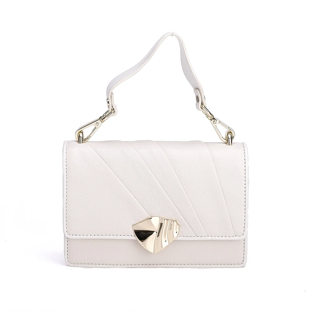 

20SH-8965M Unique design shell shape buckle decorated fashion leather sling bag for lady, White