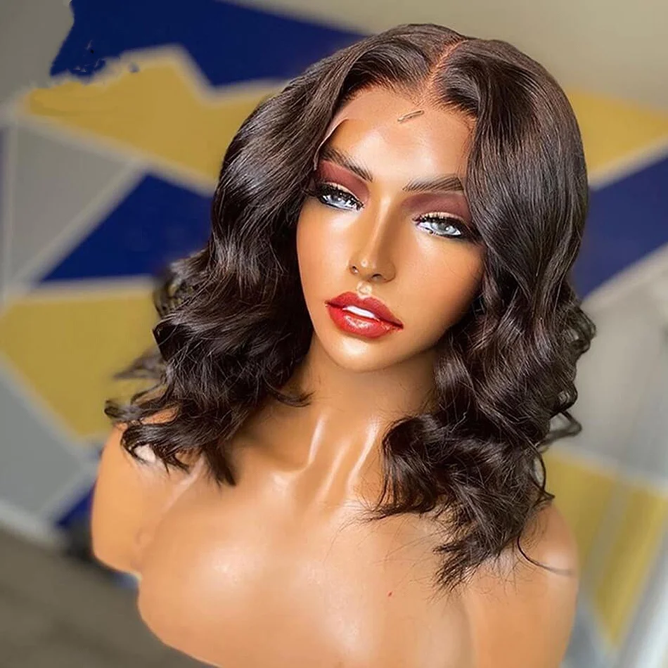 

14 Inches Short Wavy Virgin Brazilian Human Hair Wigs for Black Women Cuticle Aligned Hair Lace Front Wigs