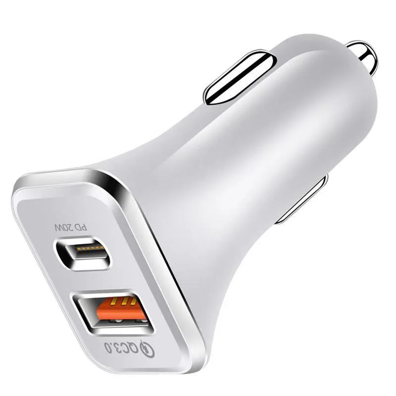

18W 36W Fast Car Phone Charger Adapter Dual Ports PD QC 3.0 USB Car Charger for Mobile IOS Android Charging, Black, white