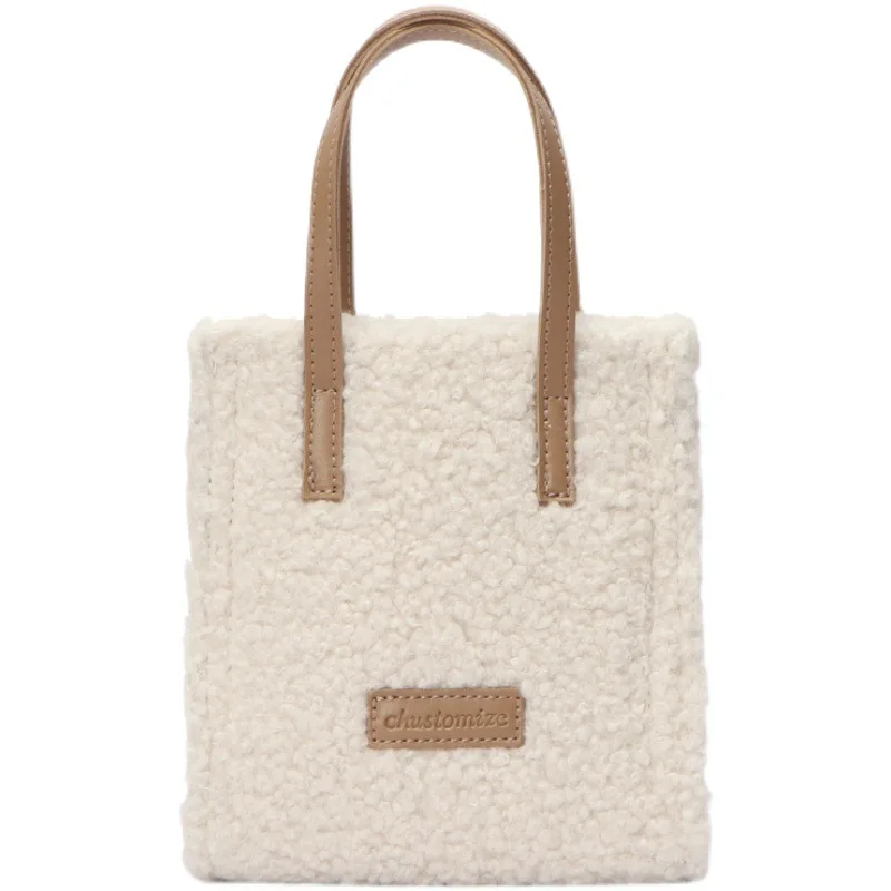 

Lamb Wool Small Tote Bag Women2021New Korean Style Plush Crossbody Bag Shoulder Handbag, As show