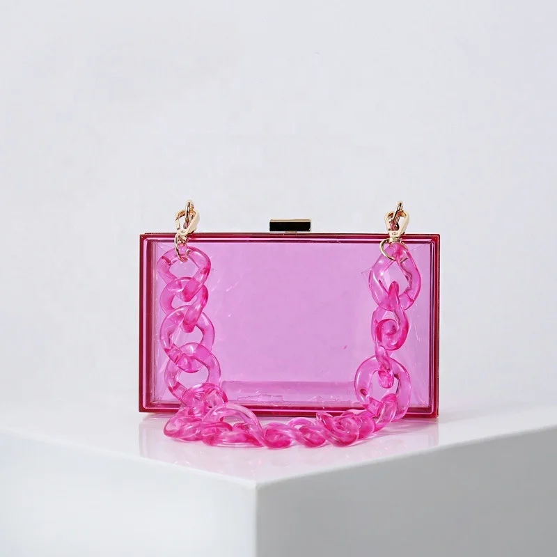 
Candy Color Jelly Acrylic Women Handbag Transparent Square Box With Acrylic Chain Sling Clutch Purse 