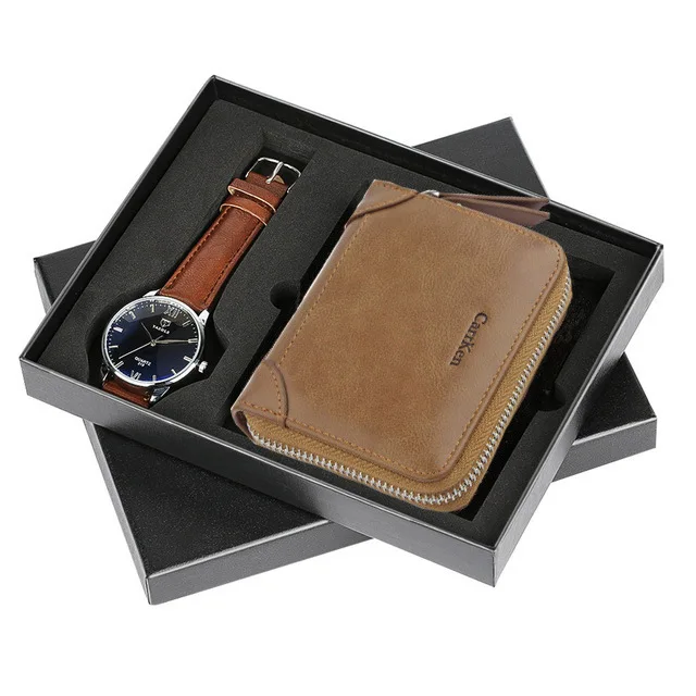 

Hot Sell Men watch Gift Set 2pcs Wallet High Quality SL68 Movement Quartz Watches Gift Set For Couple Boyfriend Dad Husband, 4 colors
