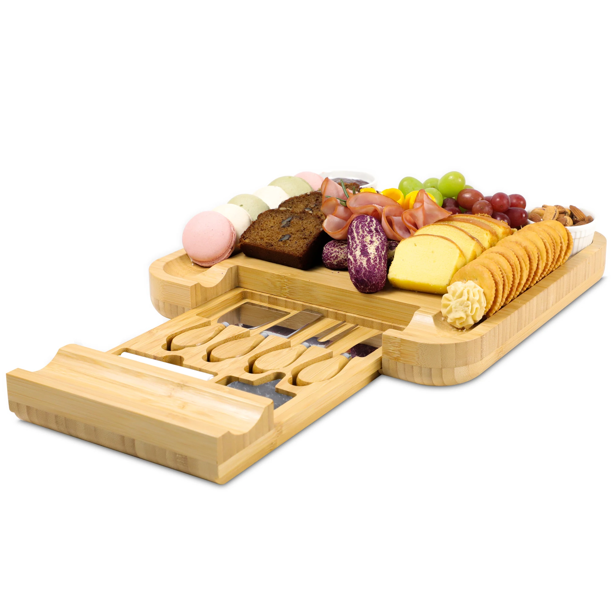 

Bamboo Cutting Board Knife Set Charcuterie Meat Platter Serving Cheese Board With Cheese Knifes