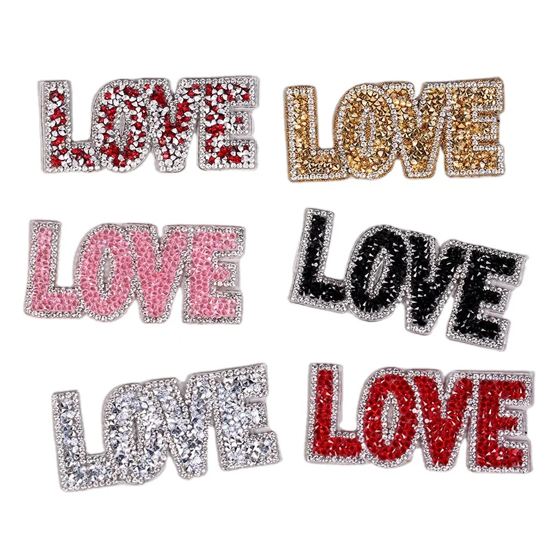 

LOVE Hot fix rhinestone heat transfer Hotfix letters Applique Rhinestone transfers for clothes