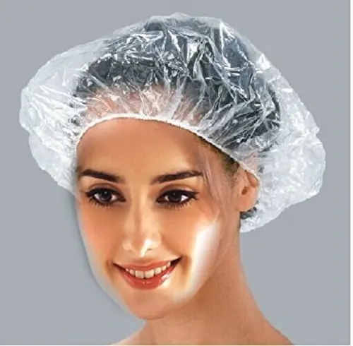 

Waterproof hair head cover Plastic Pe Bath Cap Transparent Disposable Shower Caps