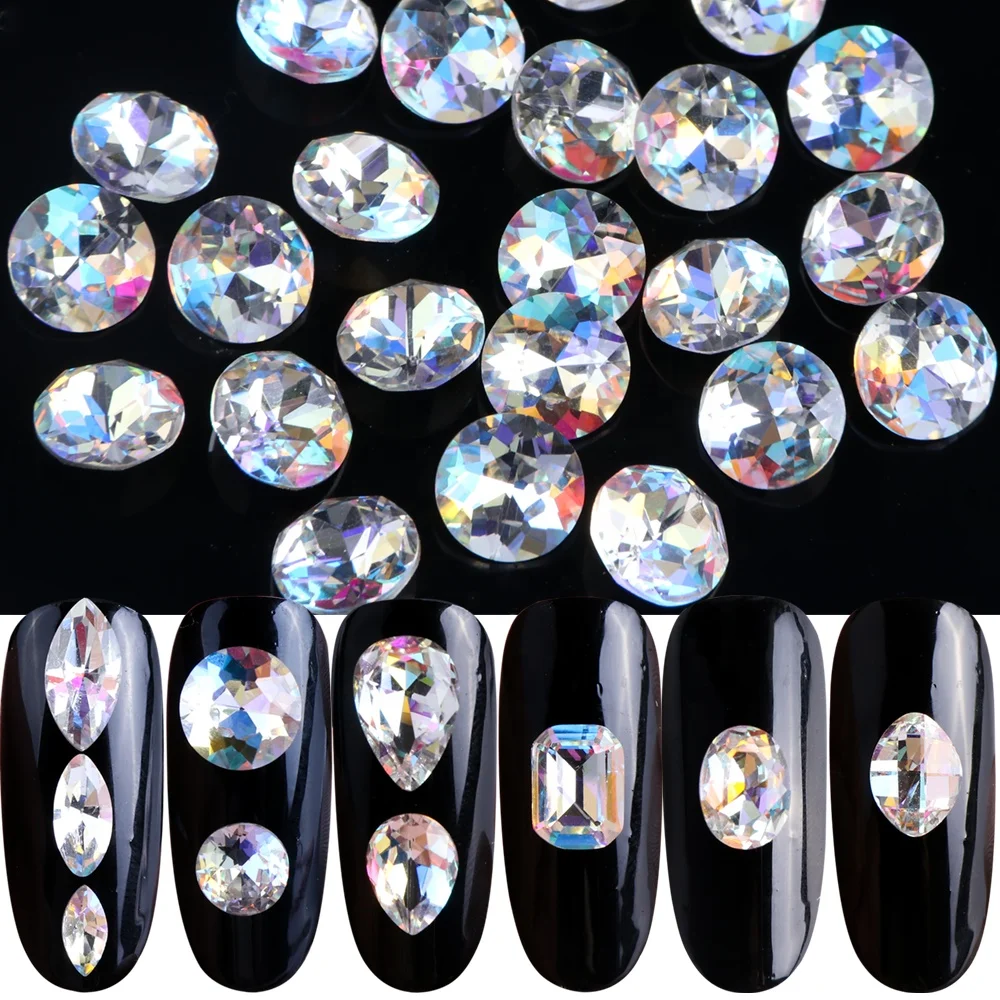 
10PCS High Quality Nail Rhinestones Sharp Bottom Diamond Crystal Glass Stones DIY Manicure Nail Art Decorations 