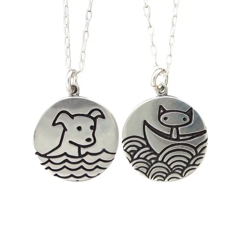 

Inspire jewelry Swimming Dog Necklace Boating Cat Necklace Reversible gold plated Silver Cat and Dog Pendant or Medallion custom, Silver,gold,rose gold,black and so on