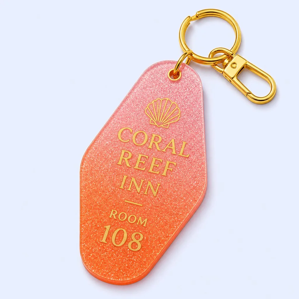 Sunset Ombre Pink Coral Glitter Motel Keychain