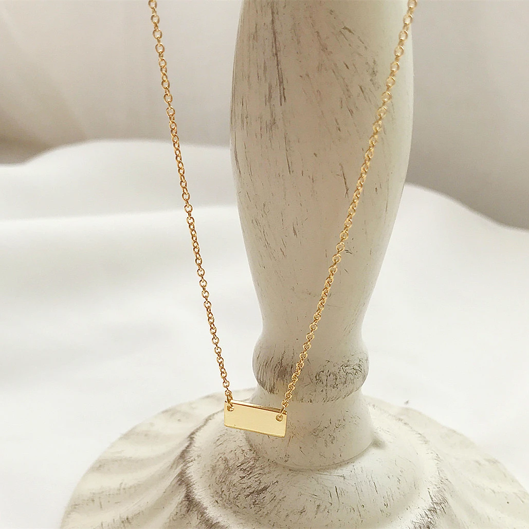 

925 sterling silver jewelry custom engraved blank bar necklace 18k gold plated
