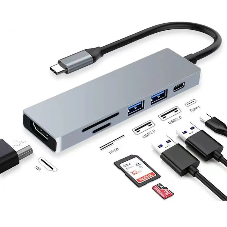 

High quality aluminum type c 6 in 1 hub type c to USB3.1/USB3.0/USB3.0/SD&TF