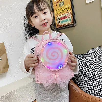 

Shiny Bling Sequins Lollipop Creative Bags With LED Lights Children Cute Cartoon Small Mini Bags School Backpack For Girls, Customized color