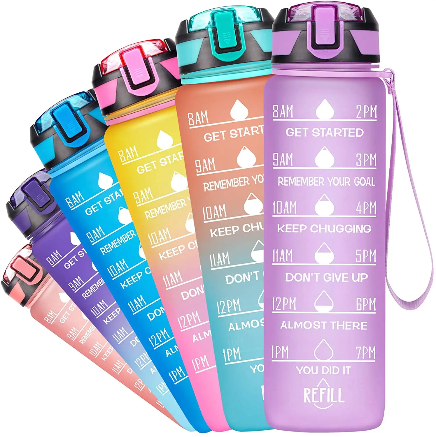 

32oz water bottle comes with an incentive time mark to ensure you drink plenty of water each day for workouts, gyms and outdoor, Customized color