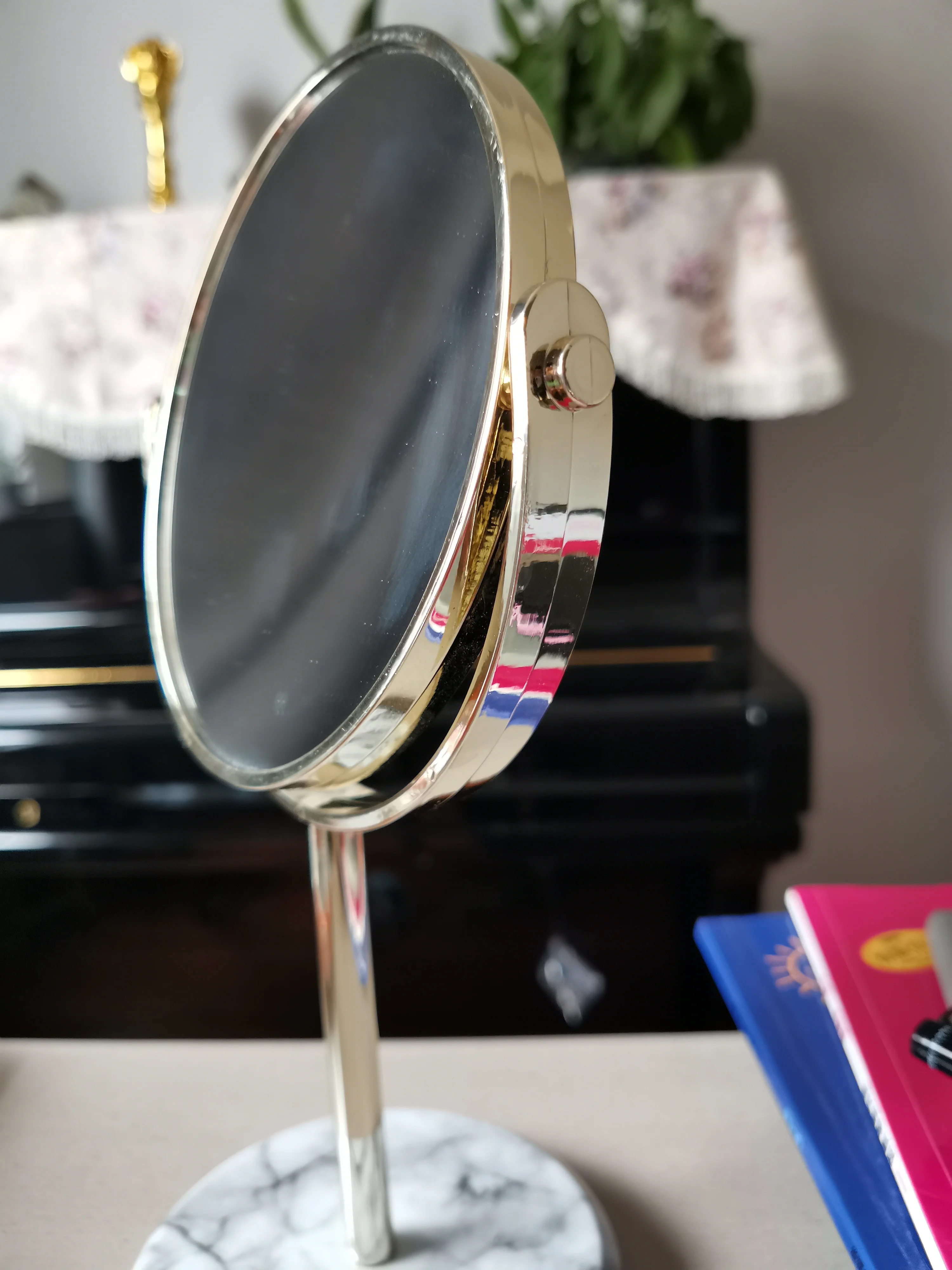 Modern Marble Mirror Tabletop Dual Sided Swivel Magnification Makeup