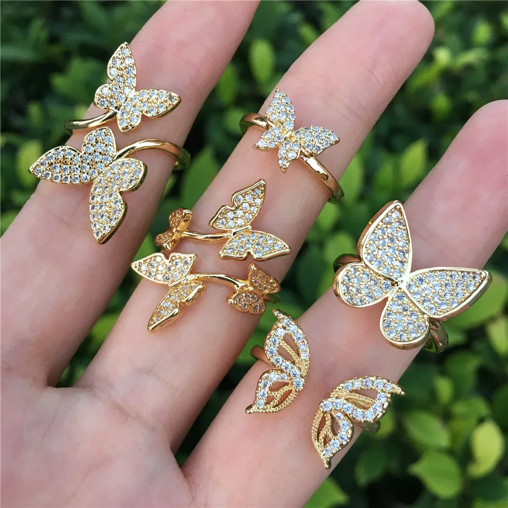 

BD-A1685 luxury 18k gold plated butterfly ring,fashion beautiful cz micro pave butterfly ring jewelry for women party, Multi