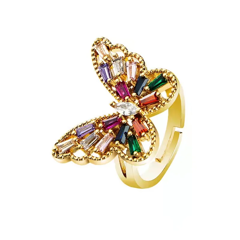 

ins copper micro-inlaid zircon butterfly ring couple open ring