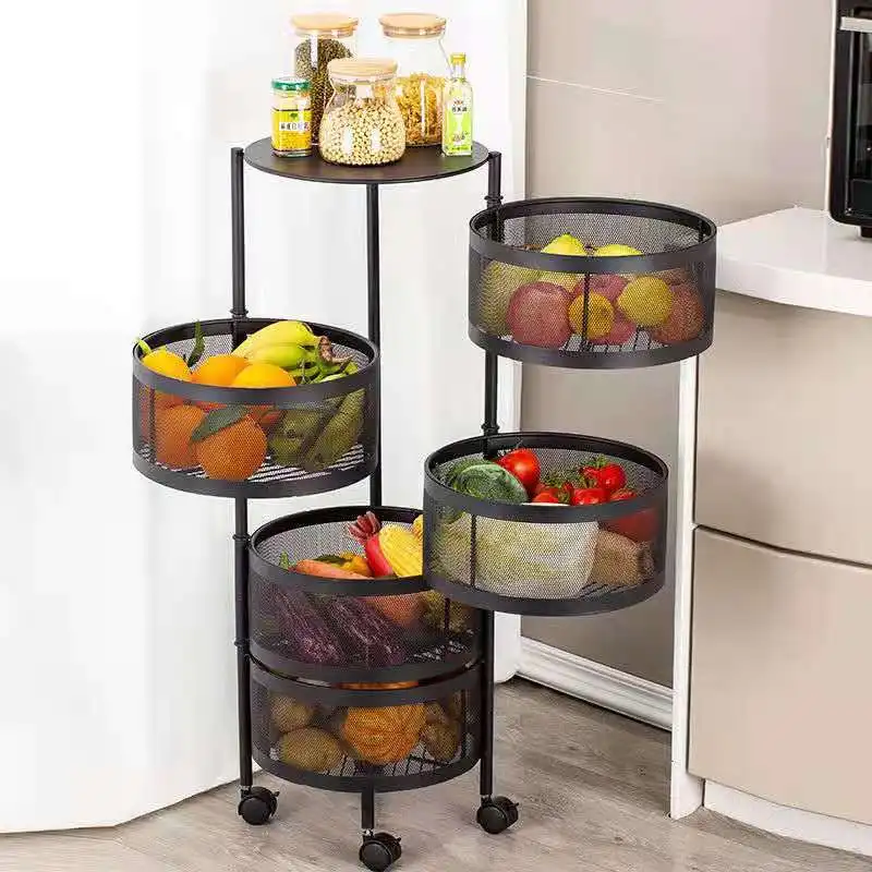 

Kitchen Floor Round Multilayer Household Rotating Shelf Vegetable Storage Racks Food Metal Paper Carton Multifunction Organizer