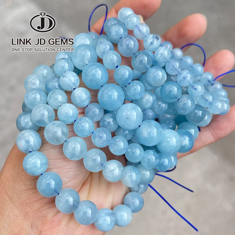 

ID Wholesale Reiki Healing Round Stone Strand Bangles Natural Aquamarine Bracelet for Jewelry Gift