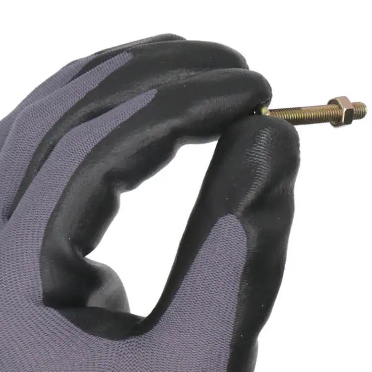 15G nylon cheap work wholesale black oil resistant hand safe palm coating nitrile gloves <span style=