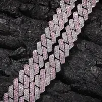 

Womens Fashion High Quality Pink CZ Full Iced Out Cuban Link Chain Necklace Hip Hop Cuban Link Chain
