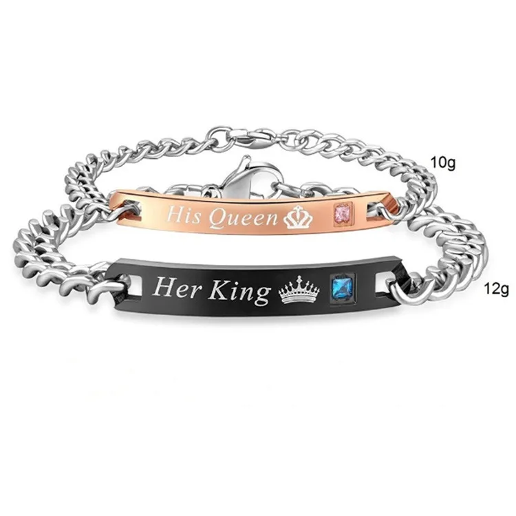 

Stainless Steel Link Chain Her King His Queen Couple Bracelets