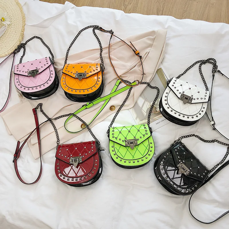 

Rivet Semicircle Saddle Bag Saddle Bags Purses Women Saddle Bag, As picture showed