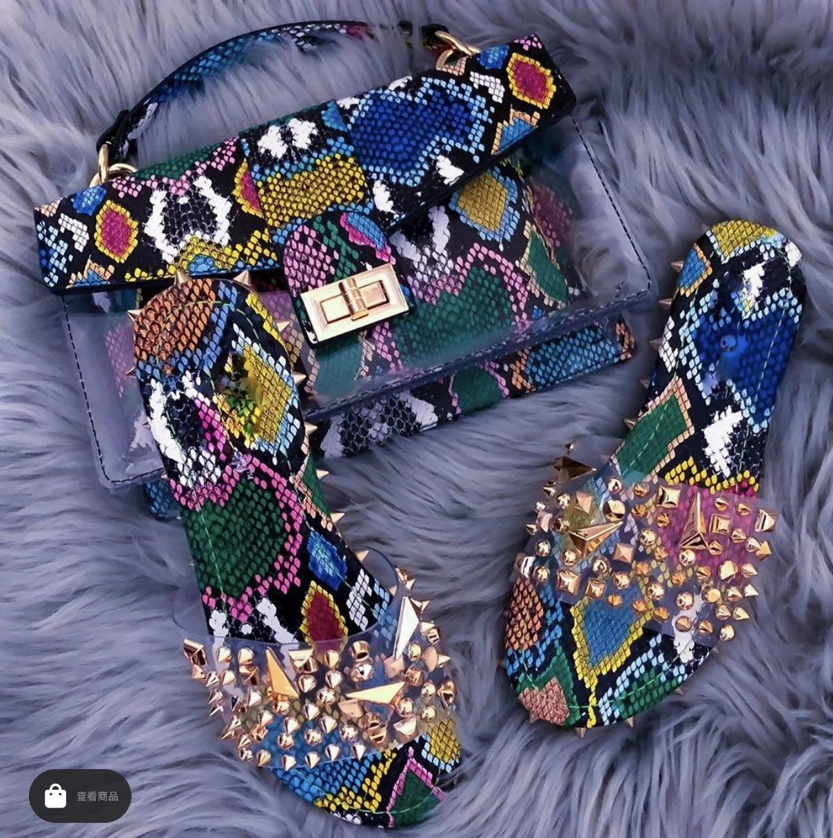 

Snake Print Clear Sandals and Handbag Set Claquette Femme Dames Schoenen Jelly Purse Slipper Women Chanclas Bag Femmes Sandales, 6 kind of color