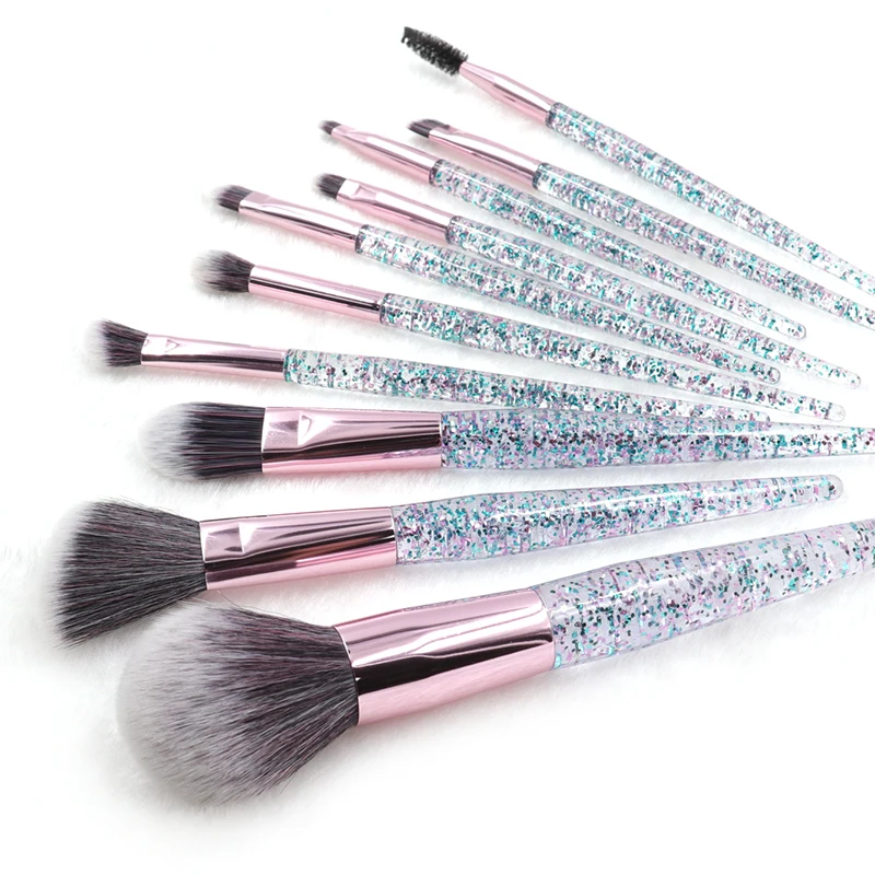 

Hot Selling Makeup 10 pcs diamond Makeup Brush Set Colorful Handle Brushes Set