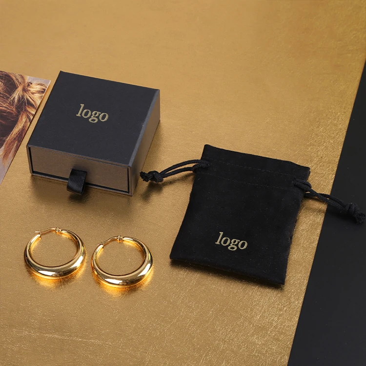 

Wholesale Luxury Black Pouch And Custom Logo Luxury Custom Jewelry Box Packaging, Customized color,pink,white,green,black,gray and so on
