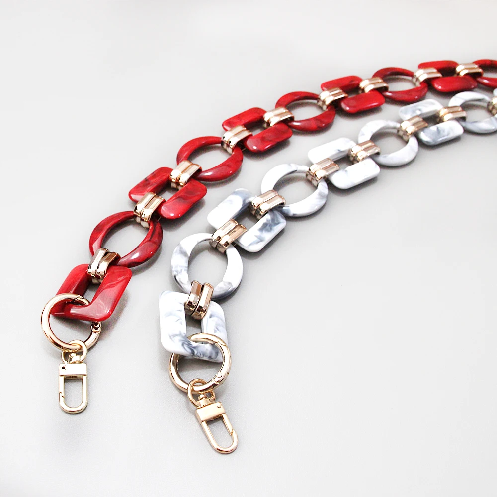 

Meetee B-C078 White Marble Style Acrylic Chain for Bags Decorative Woman Red Handbag Strap Thick Chains Hand Bags Accessories, White/red