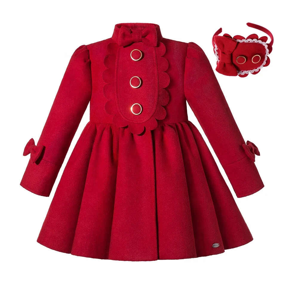 

2021 New Winter popular Girl Jacket Pettigirl Plain Red Girls Coats Kids Single Breasted Little Girls Winter Coats