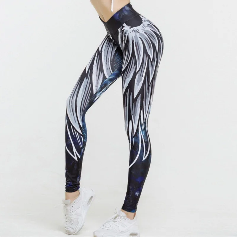 

Women Angel Wings Printing Yoga Pants Breathable High Waist Casual Pants Sexy Hip Push Up Sweatpants, As shown