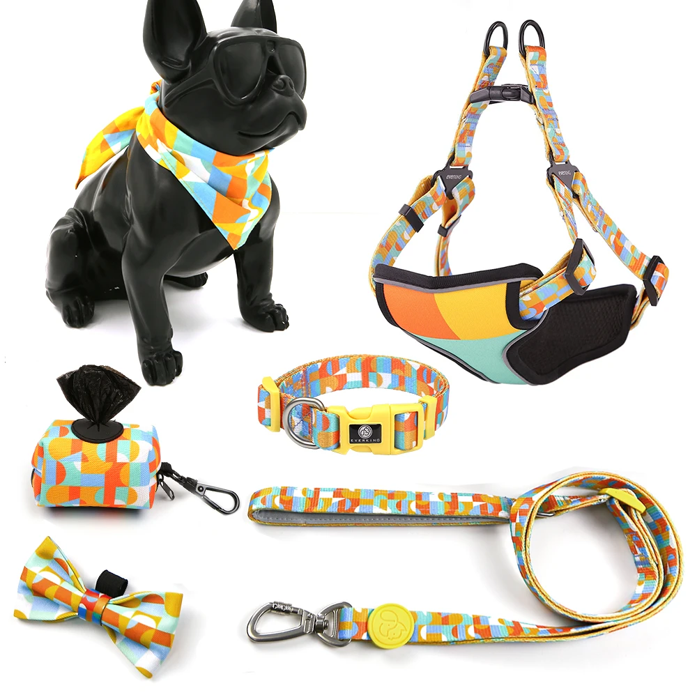 

pets accessories dog collar leash harness set 7 pcs set custom available reversible dog harness, Yellow