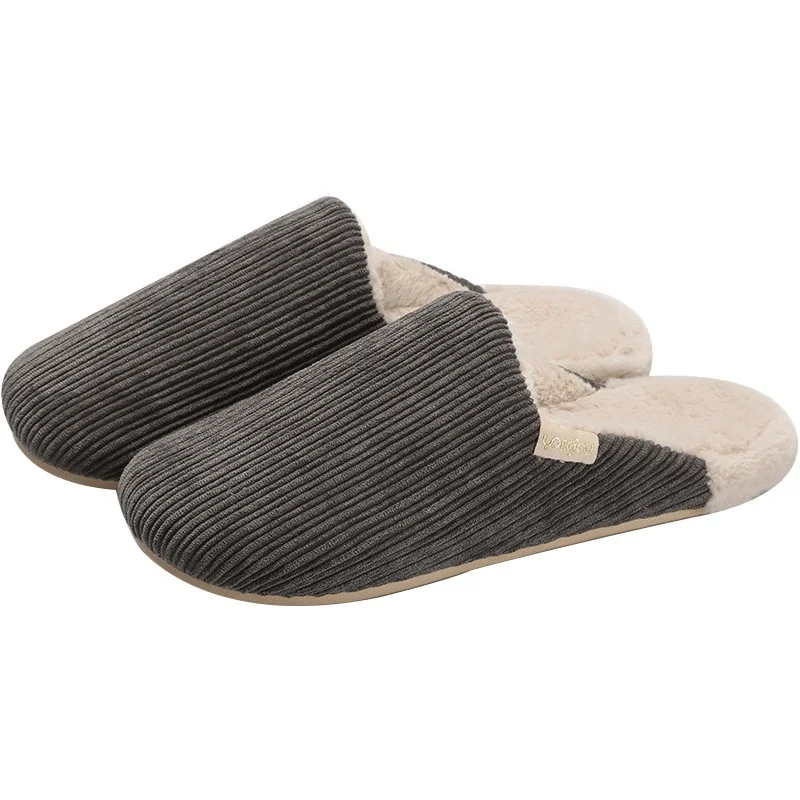 

cotton slippers women's autumn and winter warm indoor non-slip couple's home thick-soled fleece-lined toe slippers for men, As picture