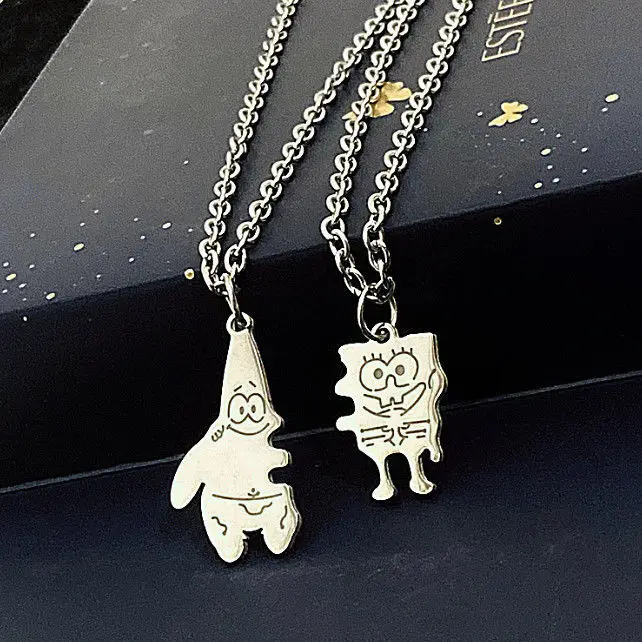 

Cartoon Sponge Baby Pop Star Couple Hip Hop Titanium Steel Necklace Men And Women Not Fade Jewelry, As picture