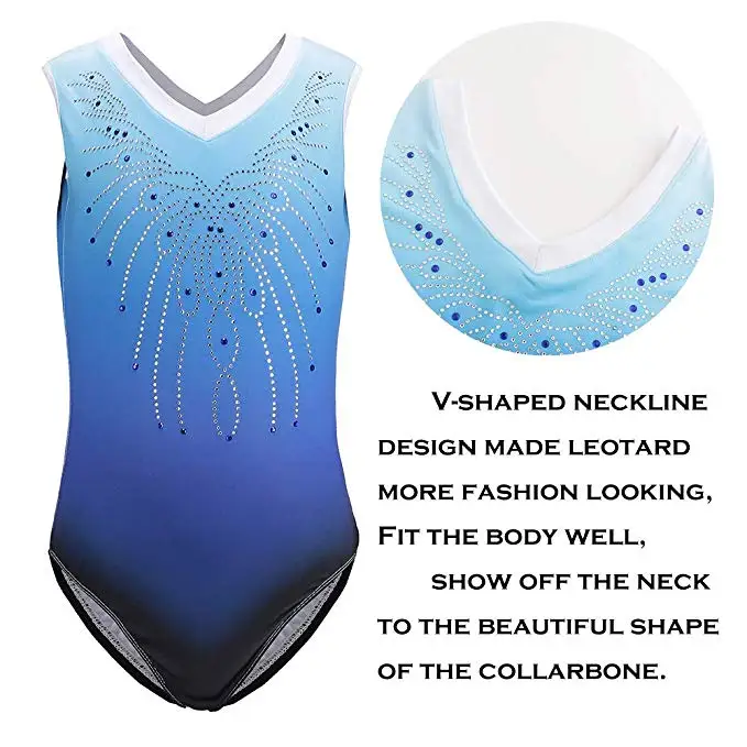 
Gymnastics Leotard Girls sleeveless Shiny Diamond Gradient Color Ballet Dance One Piece Activewear 