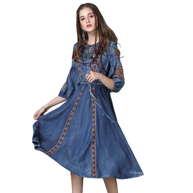 

Pretty steps Women Casual long sleeve maxi long women denim dress