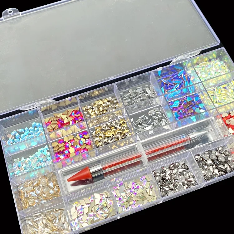 

Flat Back Crystals Multi Shapes Rhinestones Nail Art Stones Set Box Decoration, Many different colors to choose