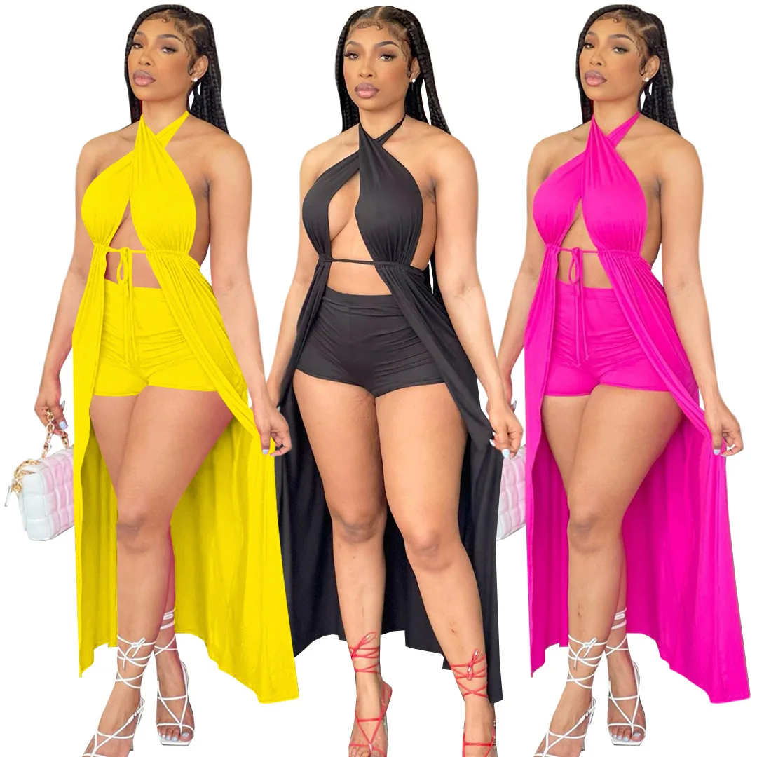 

Sexy Club Wear Casual Skinny Sling Solid Ribbon Pants Skirt Suit Cheap Woman Dress, Customized color
