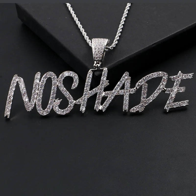 

New Hiphop Custom Name Cursive Writing Initial Letters Pendant Necklace Words Full Iced Cubic Zirconia Jewelry Chain