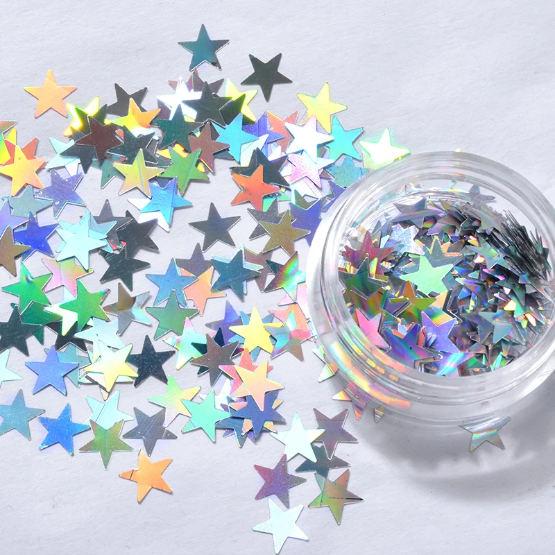 

6 Boxes/Set 3D Laser Silver Star Glitter Holographic AB Colorful Sequins Gorgeous Nail Art DIY Accessories Nail Decoration