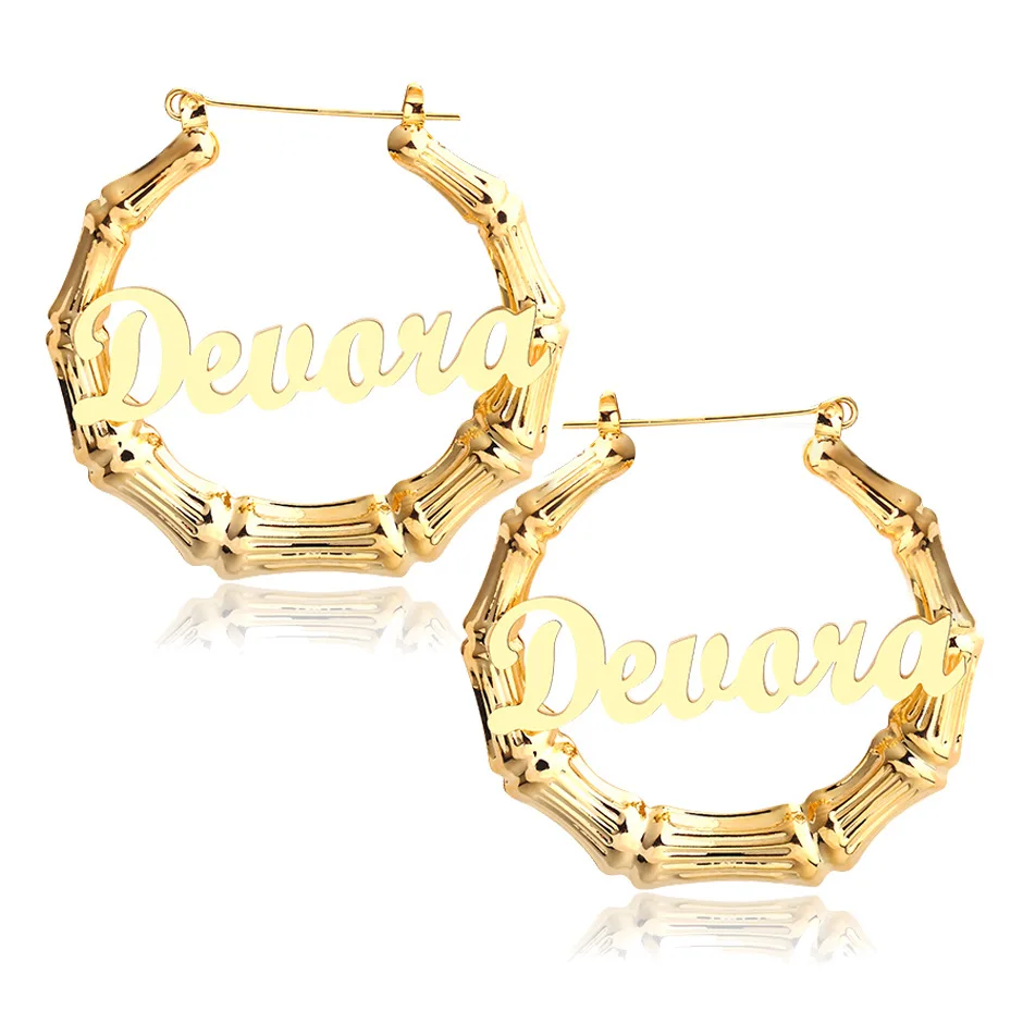 

Hot Selling Ins Style Custom Name Stainless Steel Personality fashion Ring Letters DIY Bamboo Earrings, 2 colors