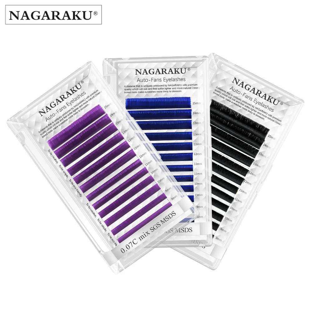 

NAGARAKU Colorful Easy Fanning volume eyelash Purple Blue Bloom Auto Fans Eyelash Easy Fanning Lashes High Quality, Black/purple/blue