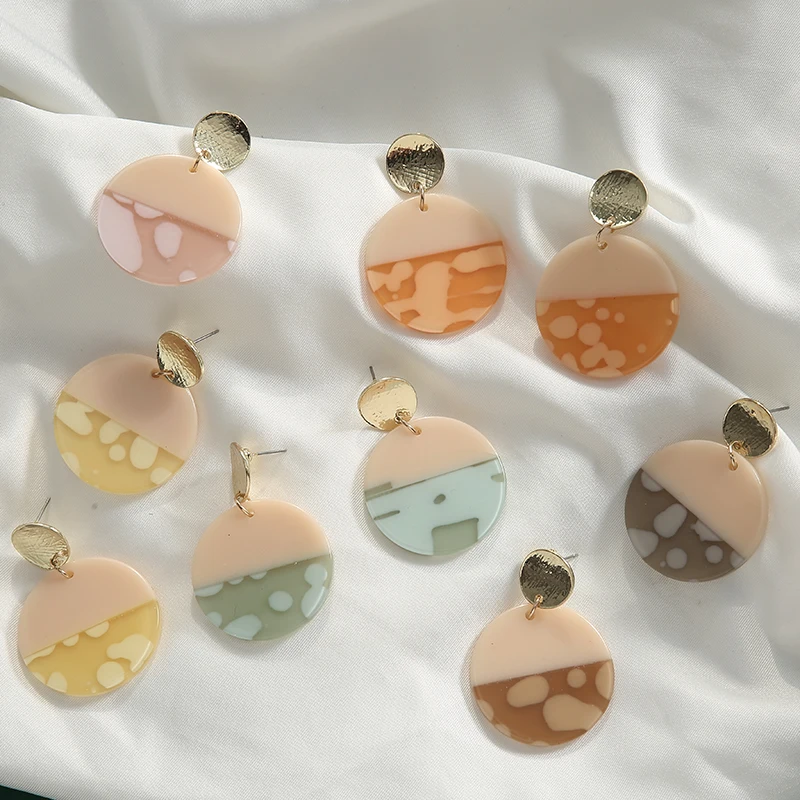 

Fashion za Statement Cute Colorful Dangle Hanging earrings For Women Round Acrylic Geometric Jewelry