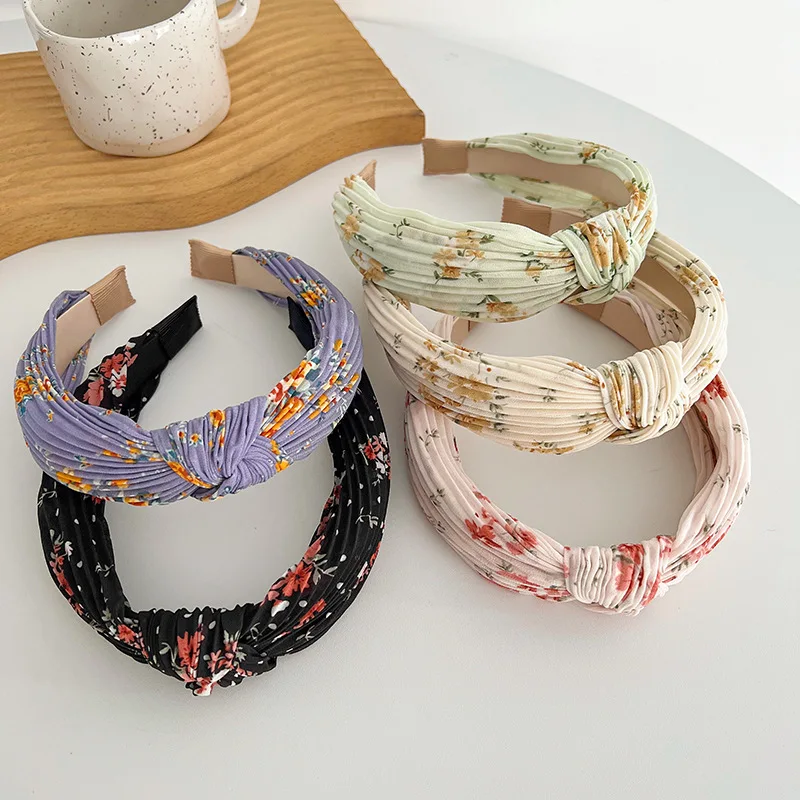 

New Autumn Printed Floral Fabric Headbands Simple Top Knotted Makeup Headband Hair Accessories For Women