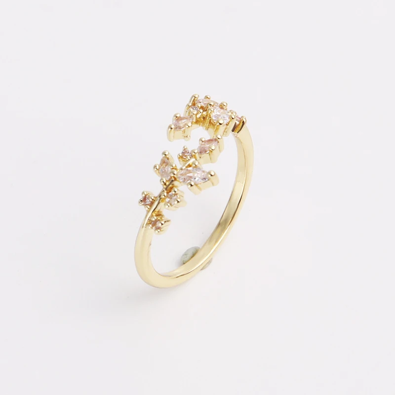 

Silver Plated Forest Small Fresh Petal Open Ring Micro Diamond Flower Leaf Tail Ring Female, Picture shows