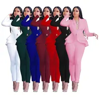 

C91282 Sexy women clothing casual falbala two piece solid color suit set business wear