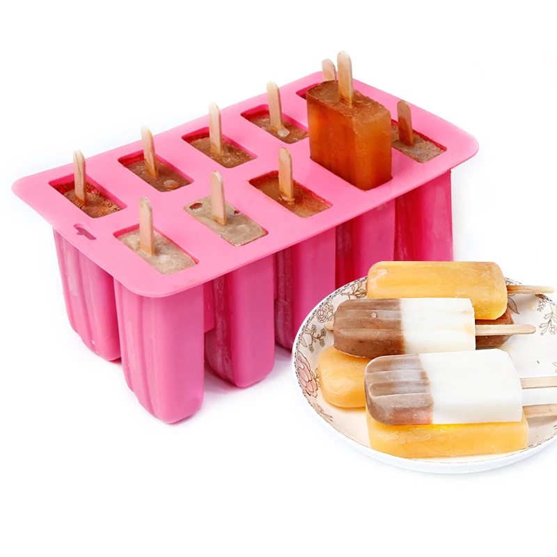 

100% Food Grade BPA Free Silicone 10 Grid Ice Pop maker Mold Popsicle Mould, Customized color