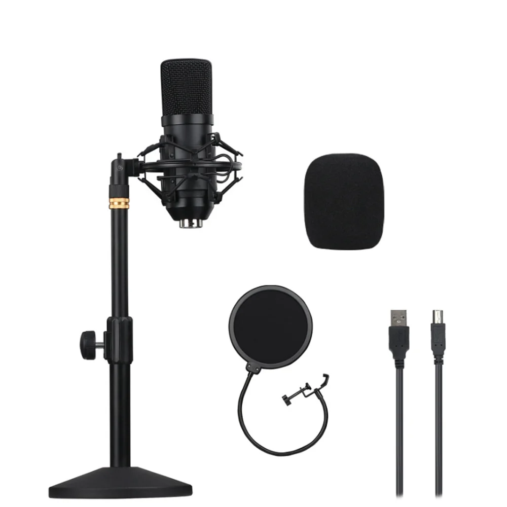 

Hot selling round based stand desktop recording studio usb condenser microphone, Black